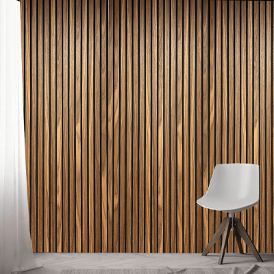 Light Smoke Acoustic Slat Wood Panel Wall – 100% Real Oak Finish