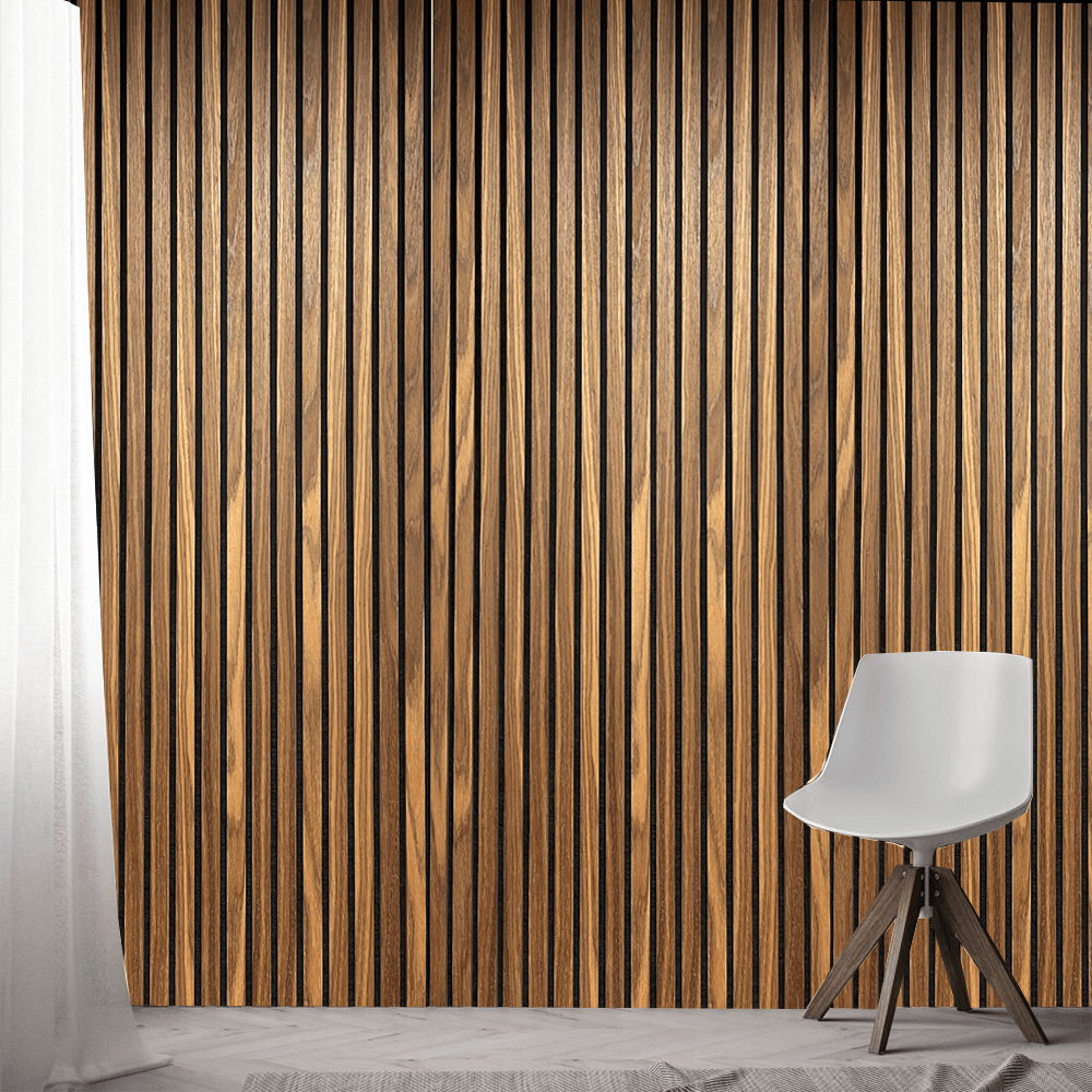 Light Smoke Acoustic Slat Wood Panel Wall 7.87ft 1 Pack – 100% Real Oak Finish